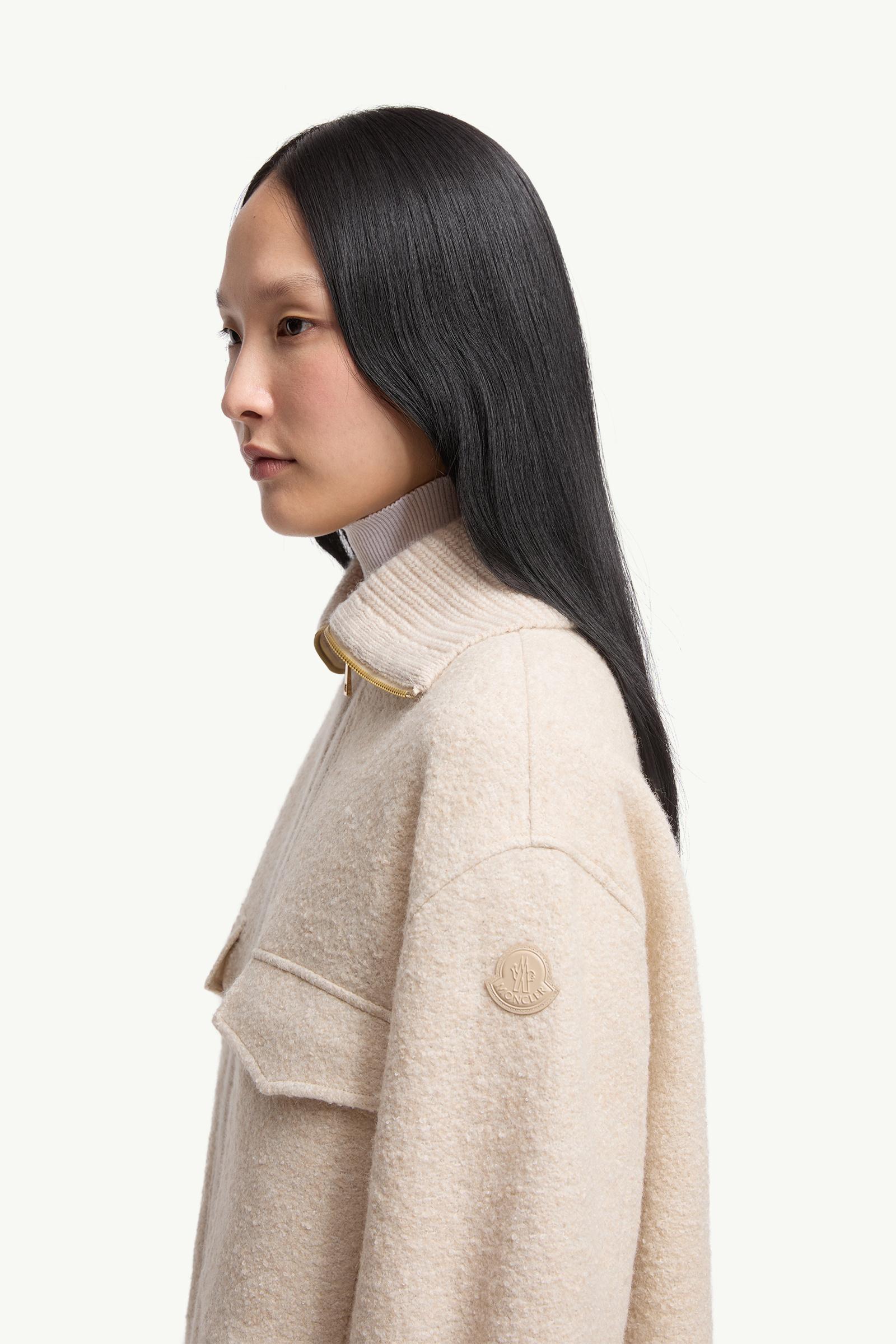 Bouclé Wool Blend Zip-Up Shirt Women Light Beige Moncler 1