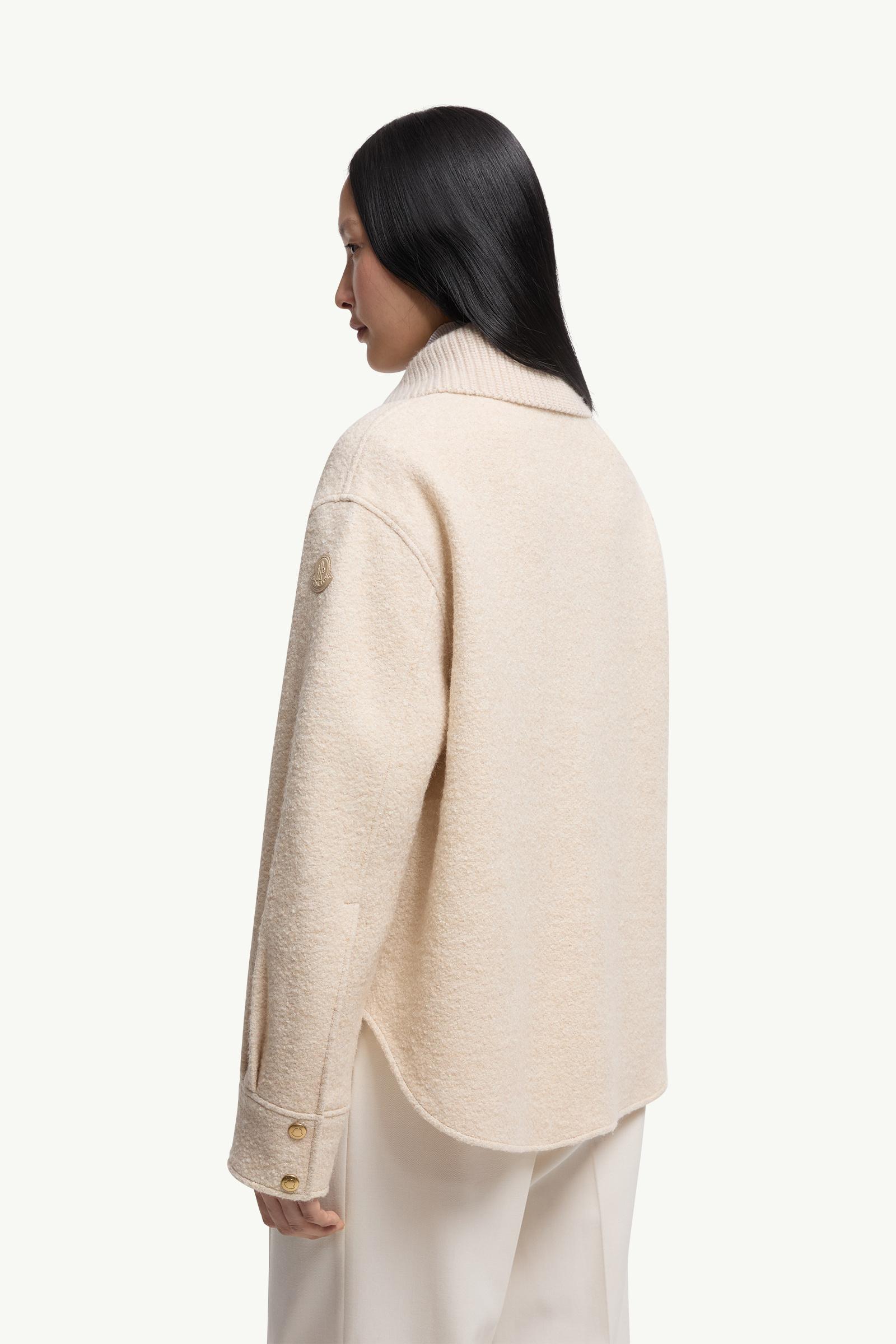 MONCLER ベージュ 長袖 Light Beige Bouclé Wool Blend Zip-Up Shirt - Tops & T-shirts for