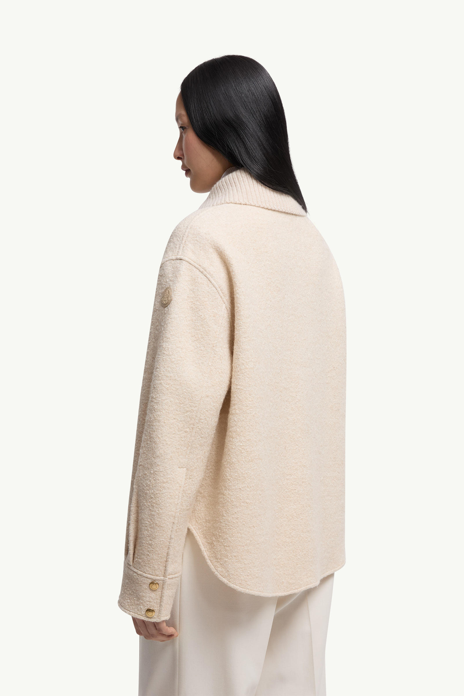 Bouclé Wool Blend Zip-Up Shirt Women Light Beige Moncler 4
