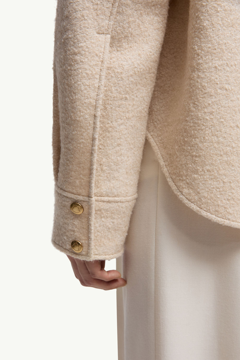 Bouclé Wool Blend Zip-Up Shirt Women Light Beige Moncler 6