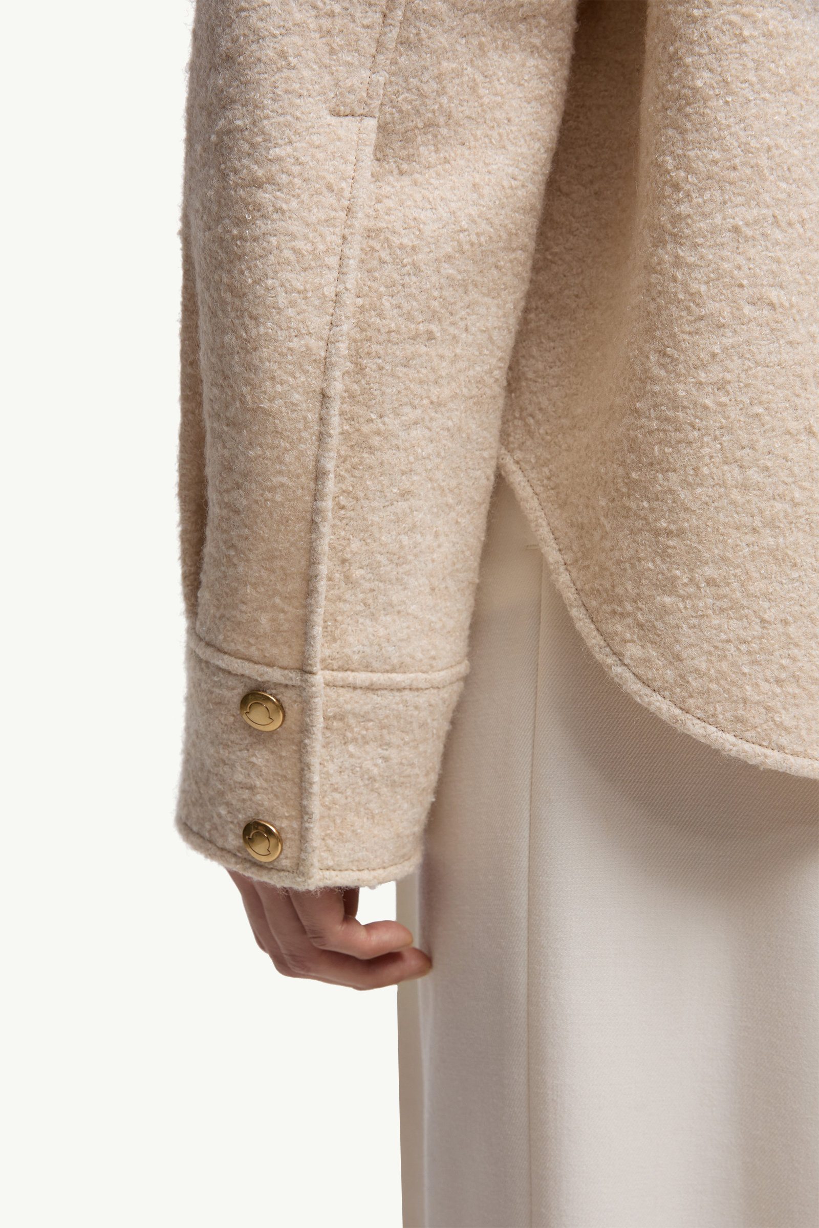Bouclé Wool Blend Zip-Up Shirt Women Light Beige Moncler 6