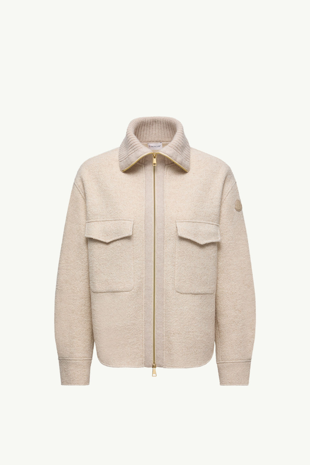Bouclé Wool Blend Zip-Up Shirt Women Light Beige Moncler 2