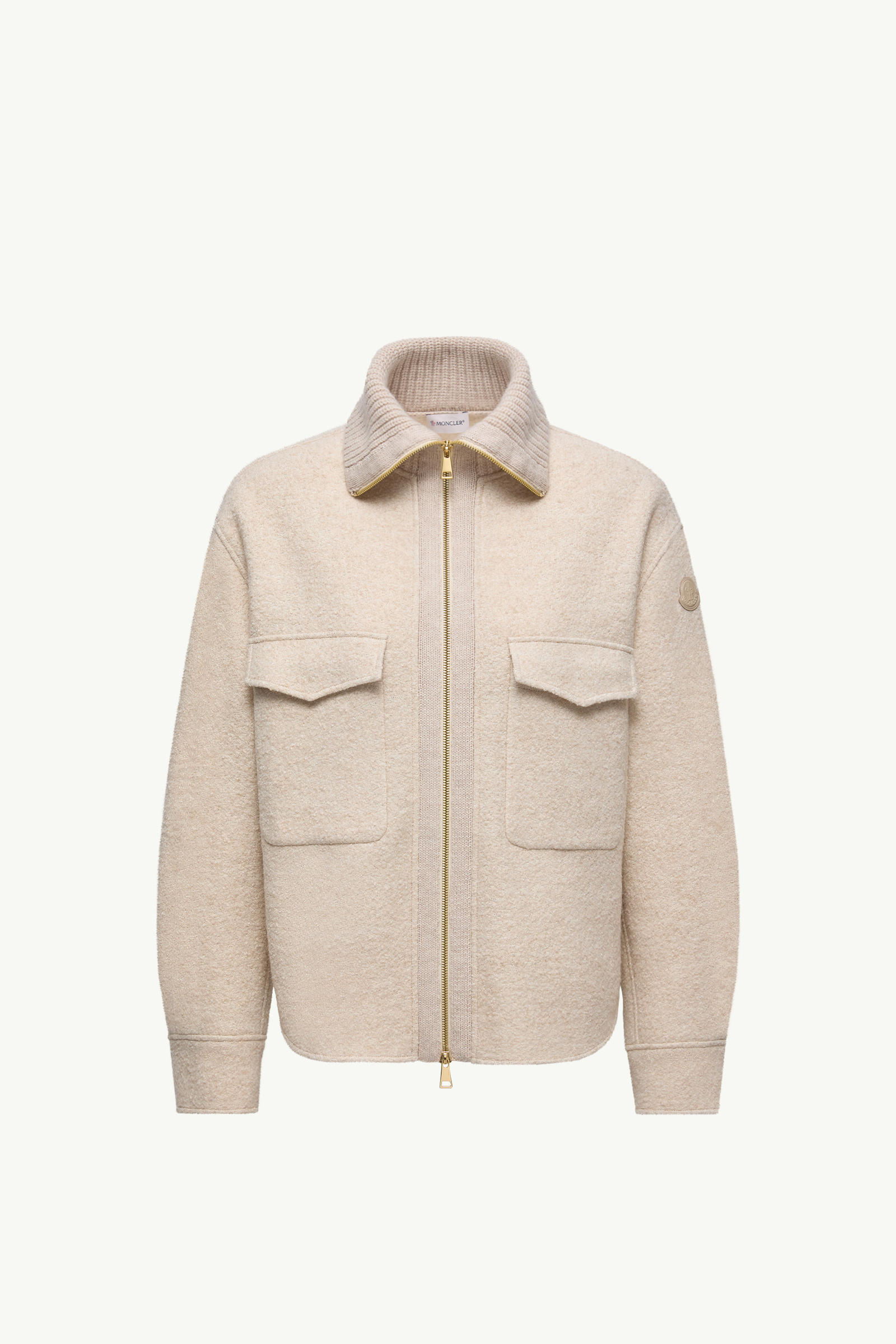 Bouclé Wool Blend Zip-Up Shirt Women Light Beige Moncler 2