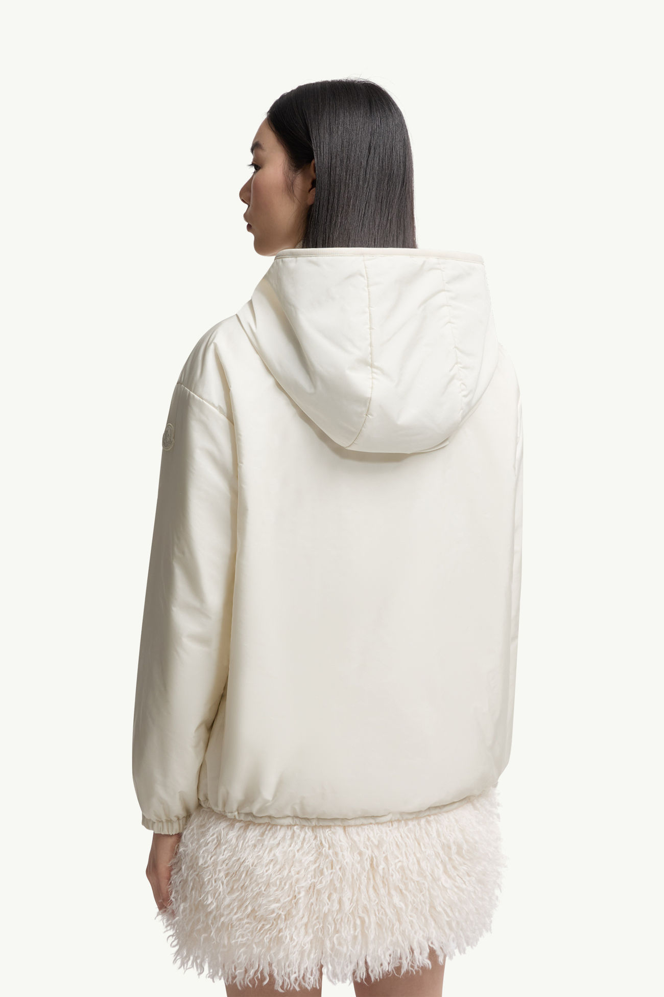 Felpa imbottita con cappuccio, zip e finiture in teddy Donna Bianco Moncler 4
