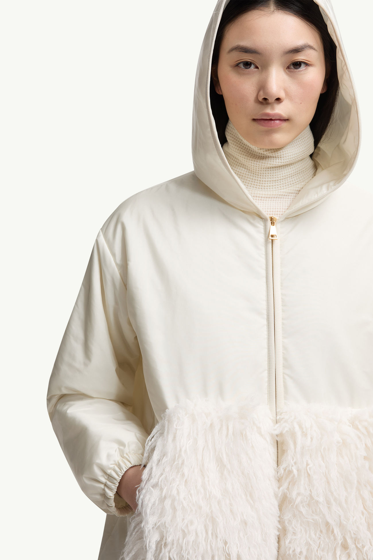 테디 트리밍 패딩 집업 후디 여성 화이트 Moncler 5