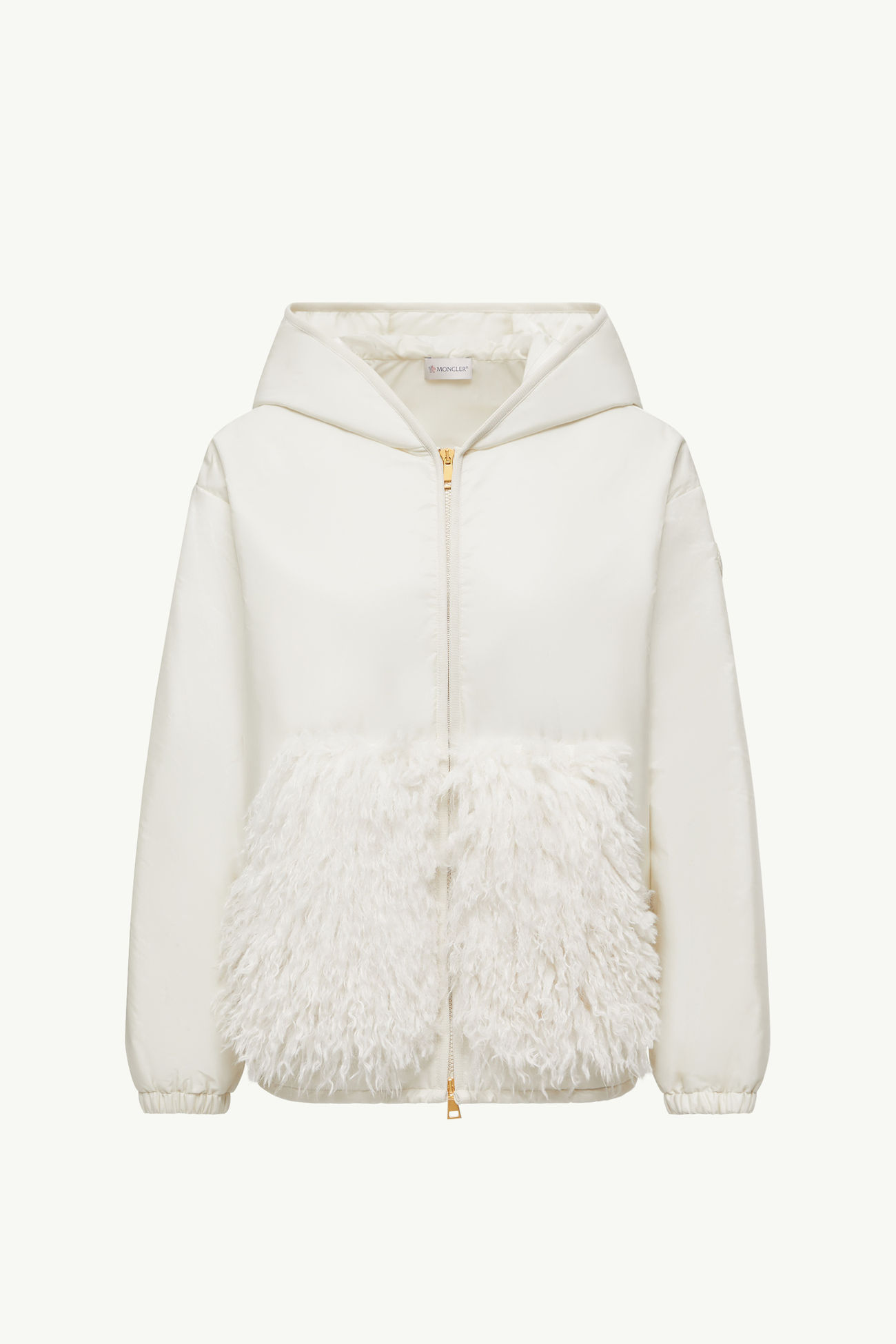 Cárdigan acolchado con capucha, cremallera y ribetes efecto peluche Mujer Blanco Moncler 2