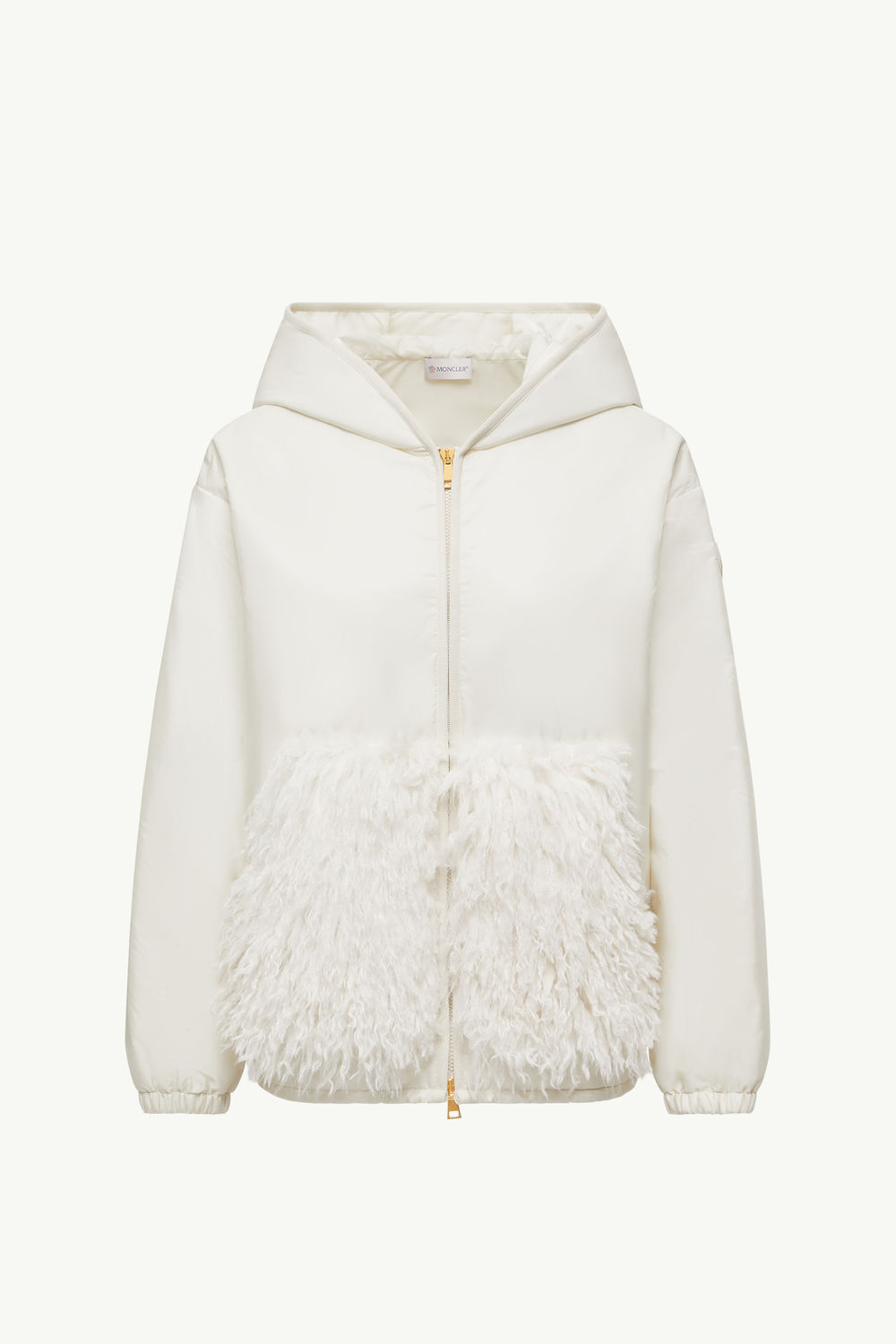 Teddy-Trimmed Padded Zip-Up Hoodie Women White Moncler 2