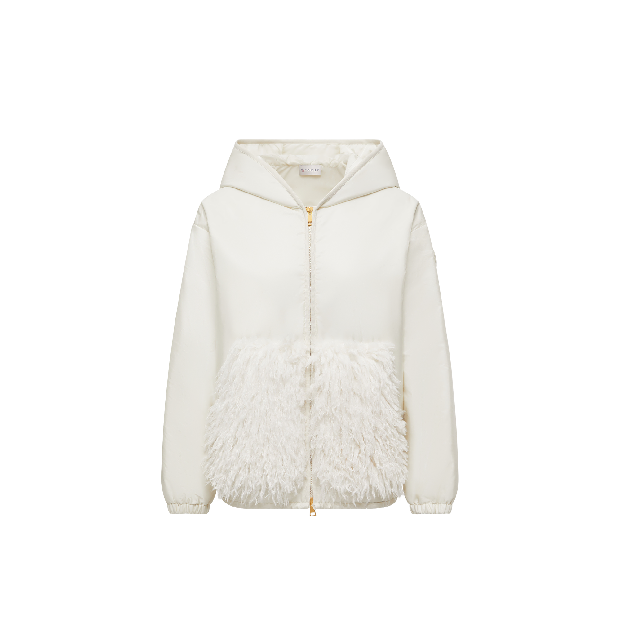 Moncler   Teddy-Trimmed Padded Zip-Up Hoodie for Women in White, Size: 42