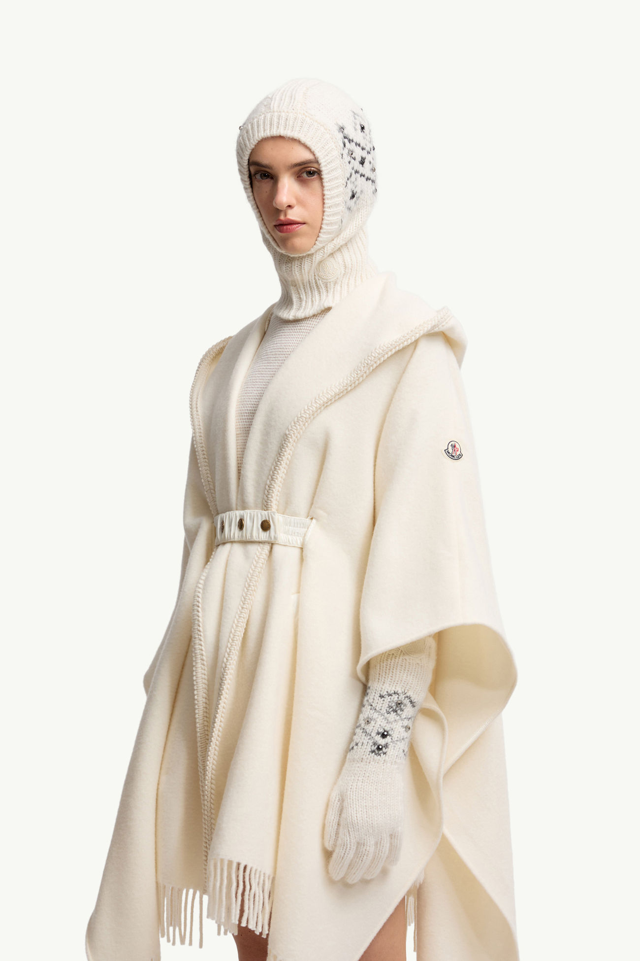 Crystal-Embroidered Alpaca & Wool Blend Gloves Women White Ivory Moncler 1