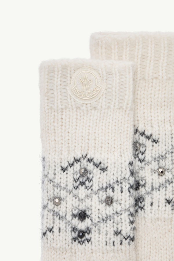 Crystal-Embroidered Alpaca & Wool Blend Gloves Women White Ivory Moncler 2
