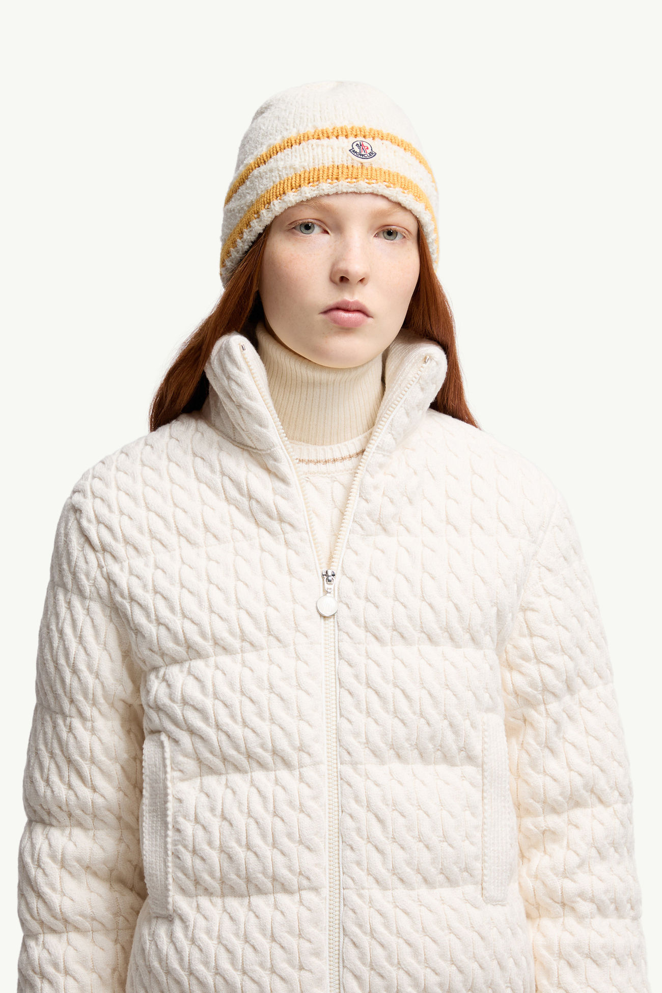 Striped Wool & Cotton Blend Beanie Women White Moncler 1