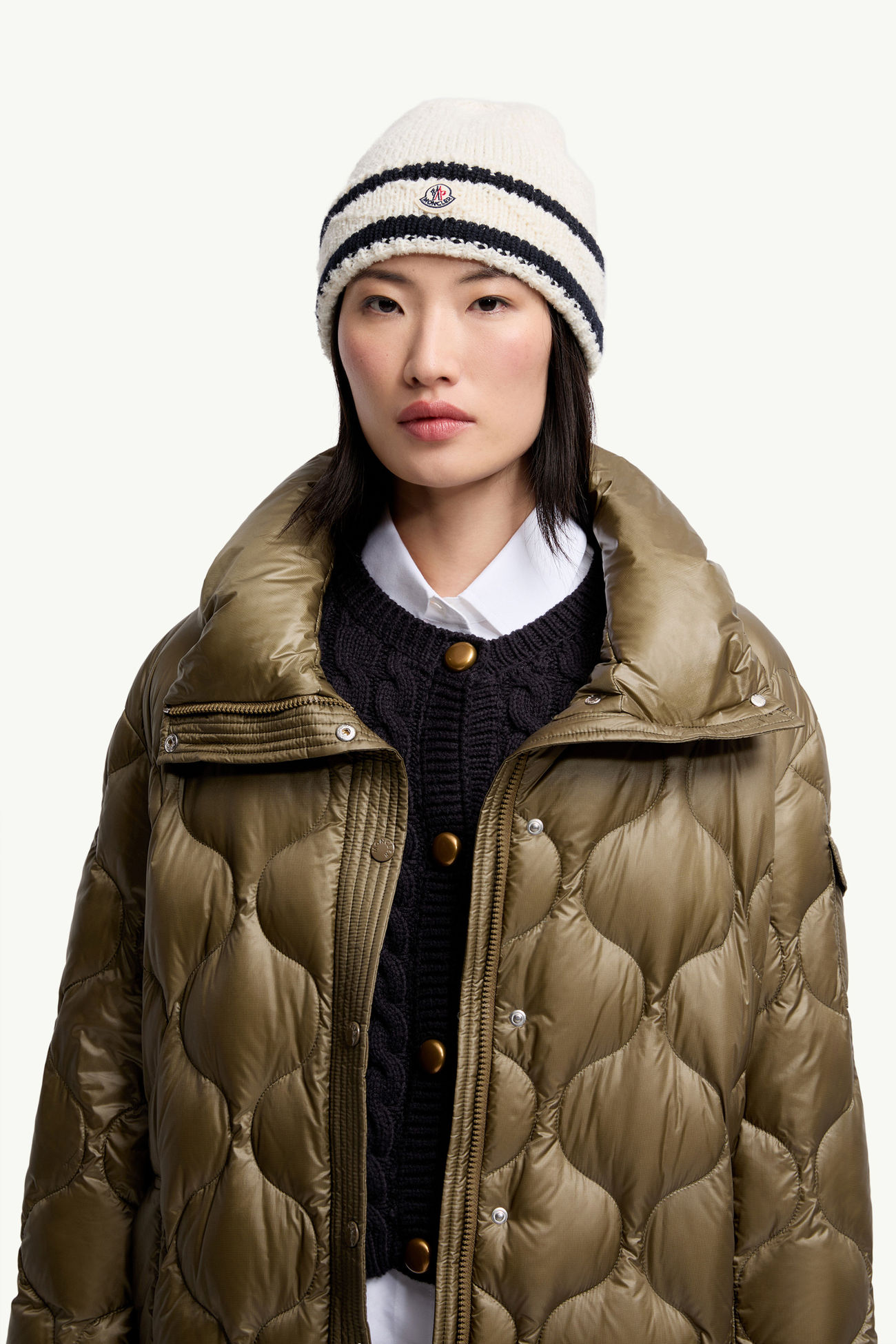 條紋羊毛棉質混紡冷帽 女士 深藍色 Moncler 1