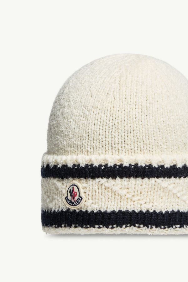 Striped Wool & Cotton Blend Beanie Women Dark Blue Moncler 2