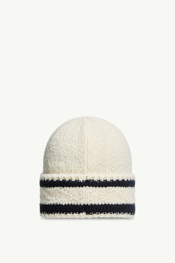 Striped Wool & Cotton Blend Beanie Women Dark Blue Moncler 3