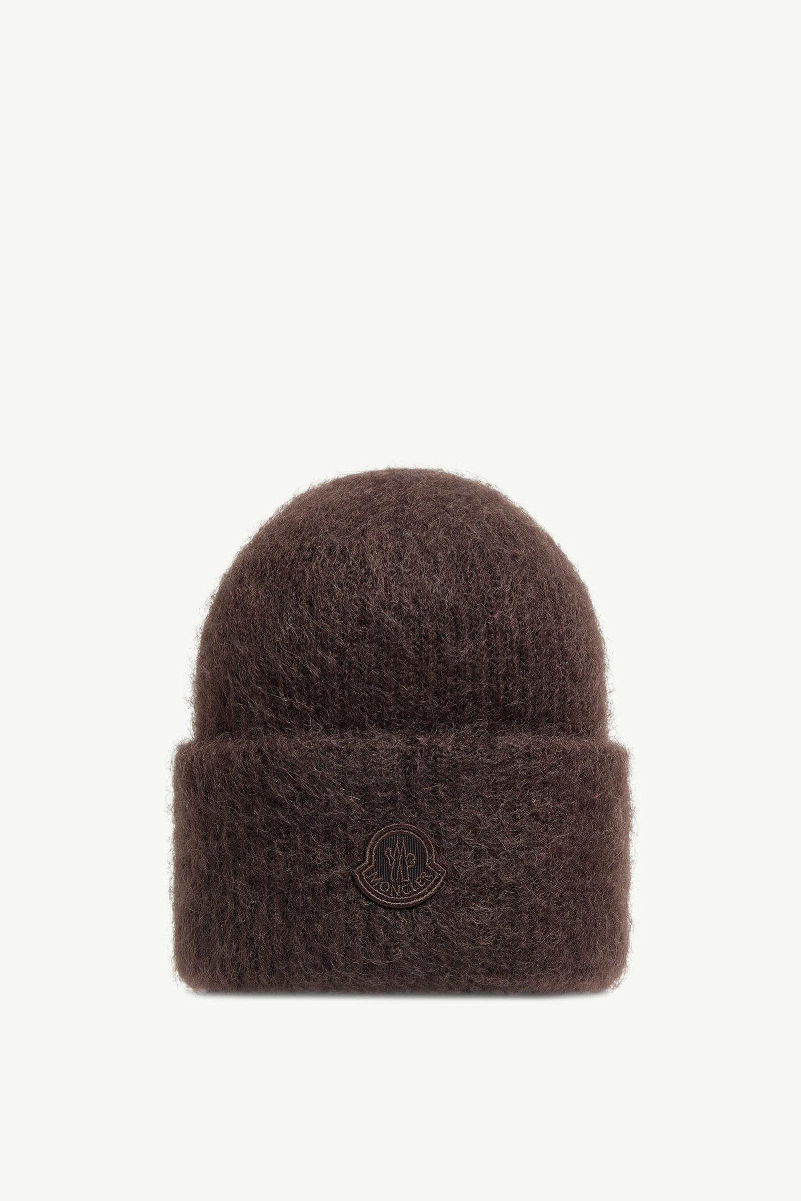 MONCLER モンブラン ニット帽 ブラウン系 Dark Brown Mohair & Wool Blend Beanie - Hats & Beanies for Women