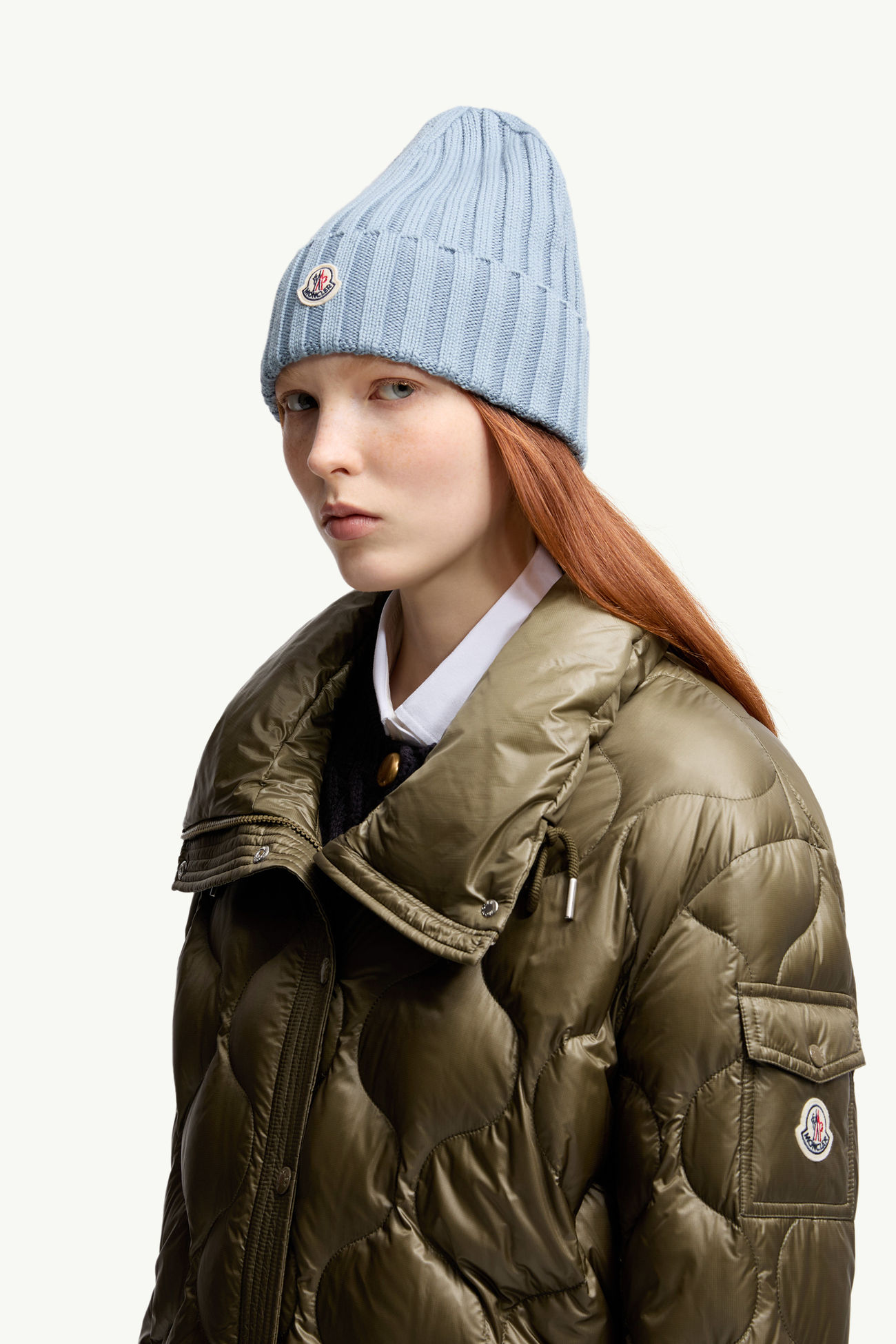 Wool Beanie Women Light Blue Moncler 1