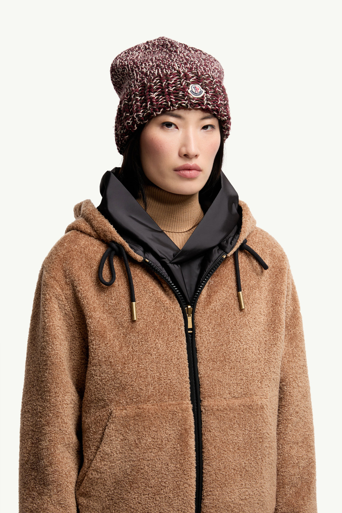 四股花色羊毛混紡冷帽 女士 酒紅色 Moncler 1