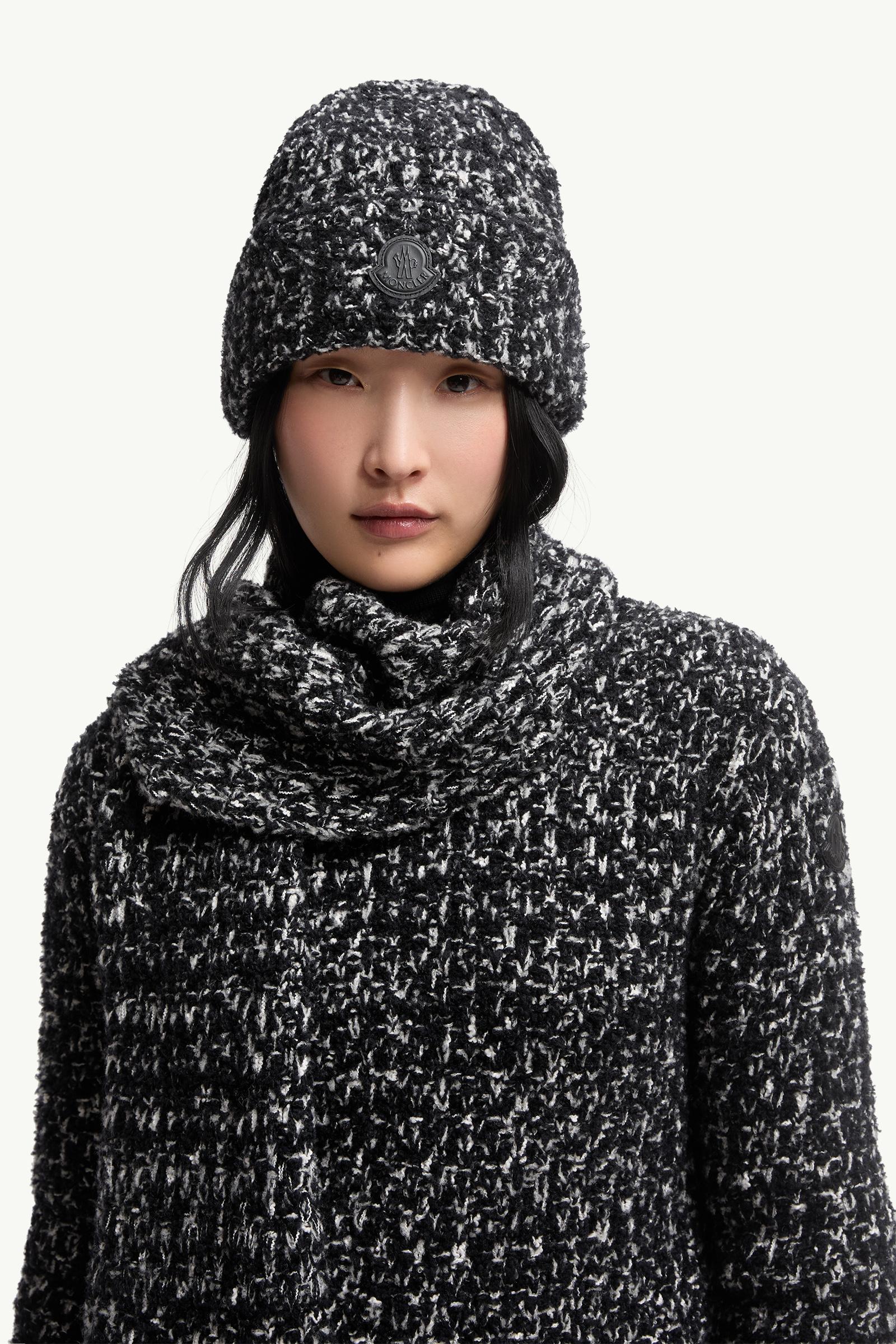 Wool & Cotton Blend Beanie Women Black Moncler 1