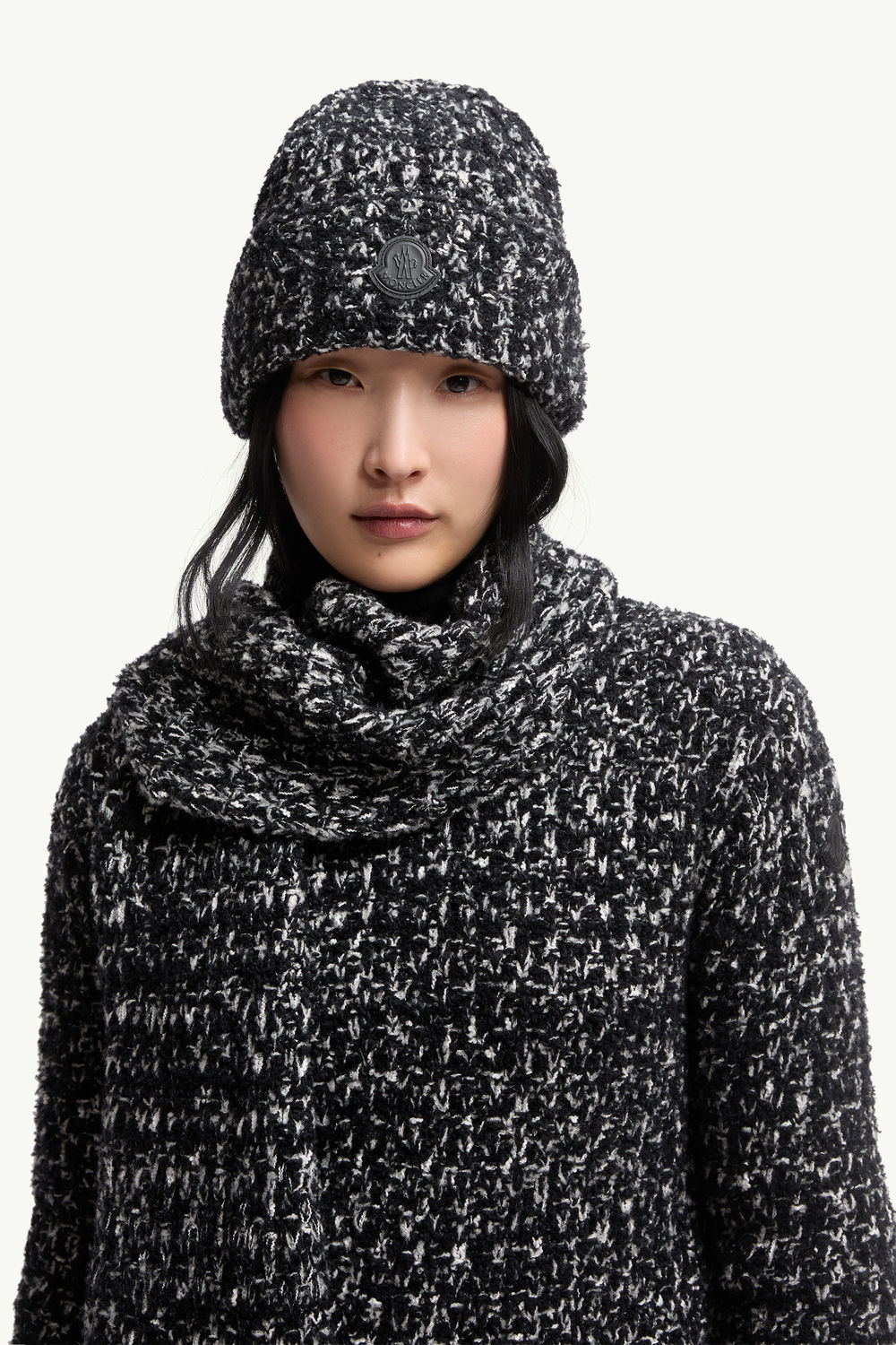 Wool & Cotton Blend Beanie Women Black Moncler 1