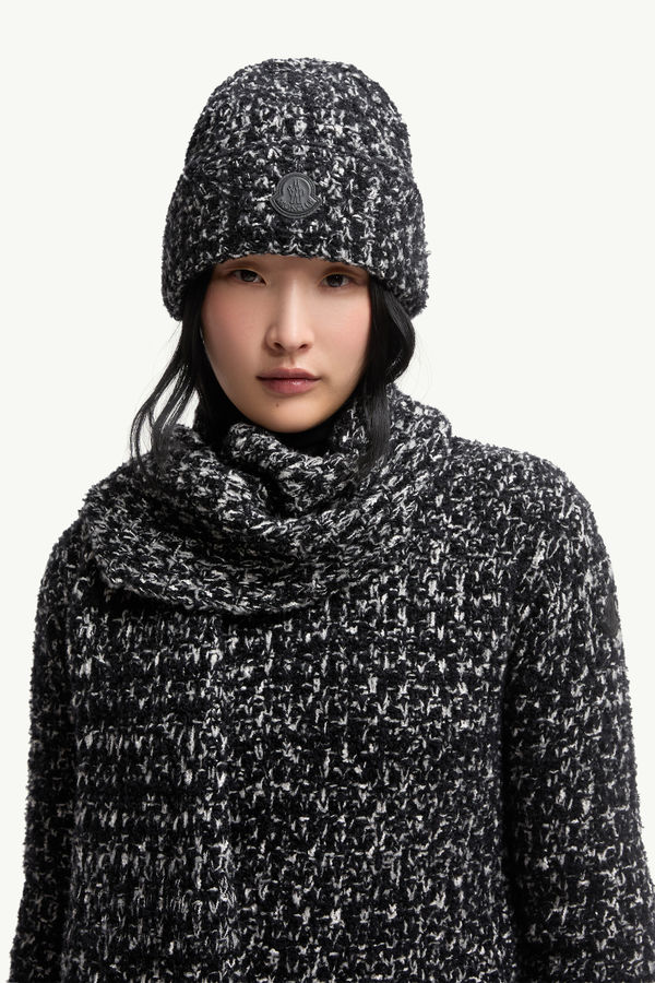 Wool & Cotton Blend Beanie Women Black Moncler 1