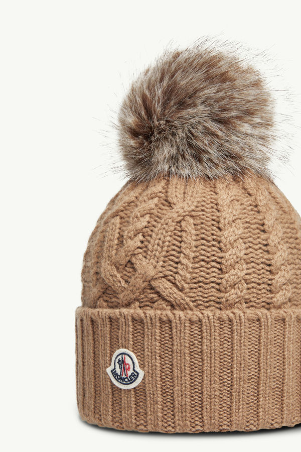 Cashmere Blend Beanie with Pom Pom Women Beige Moncler 2