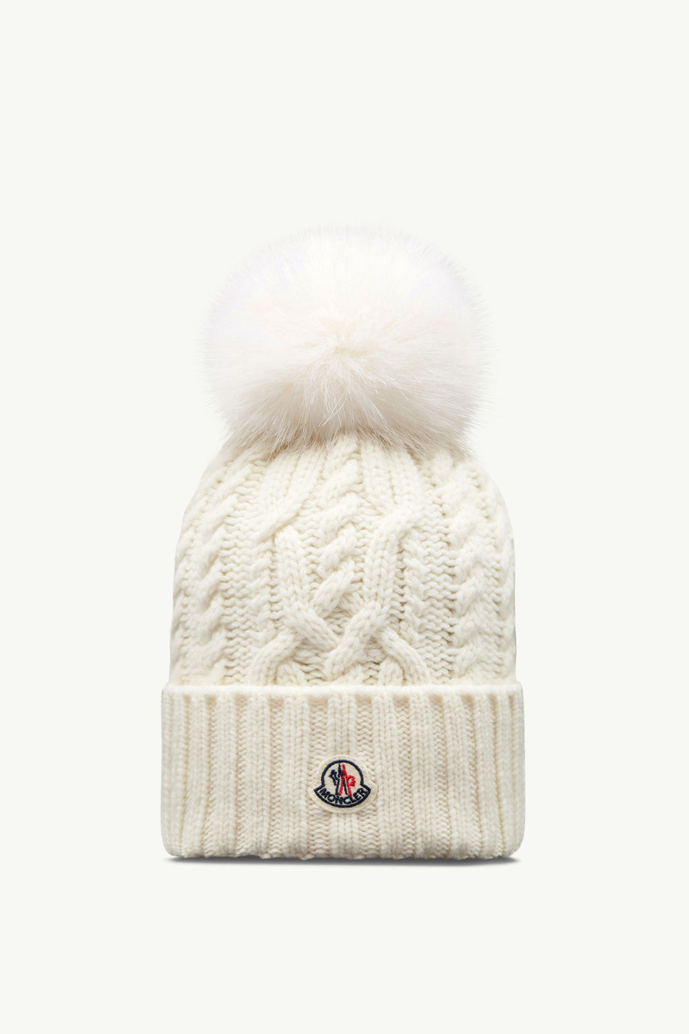 Cashmere Blend Beanie with Pom Pom Women Optical White Moncler 0
