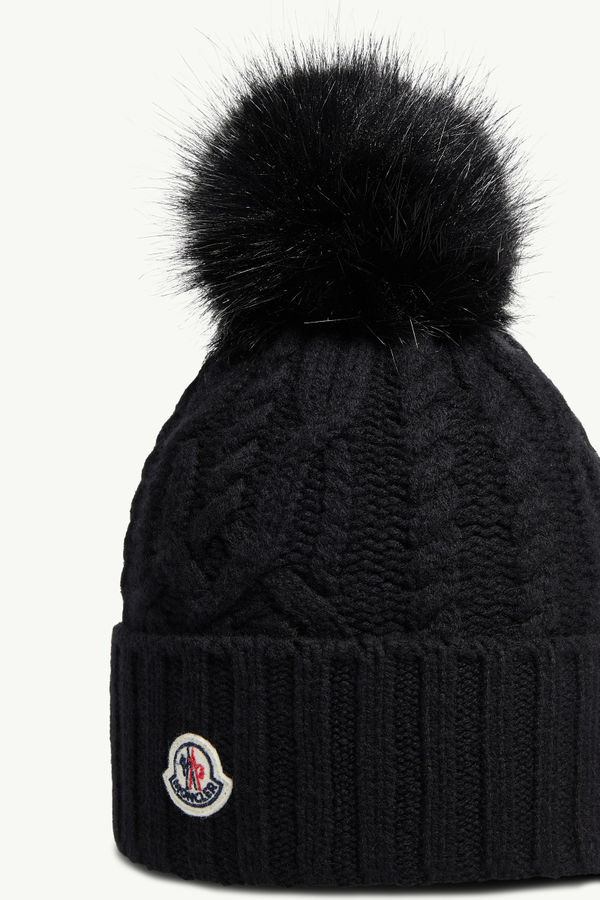 Cashmere Blend Beanie with Pom Pom Gender Neutral Black Moncler 2