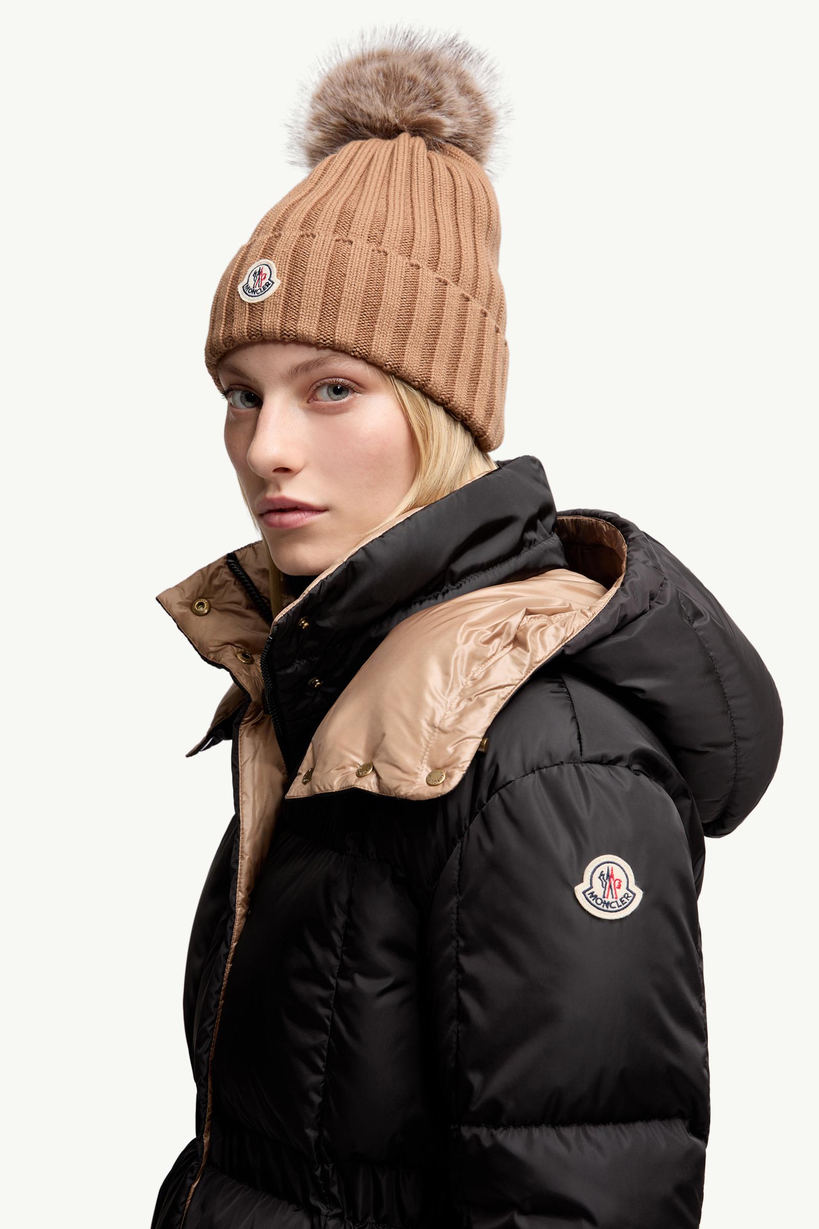 Wool Beanie with Pom Pom Women Beige Moncler 1