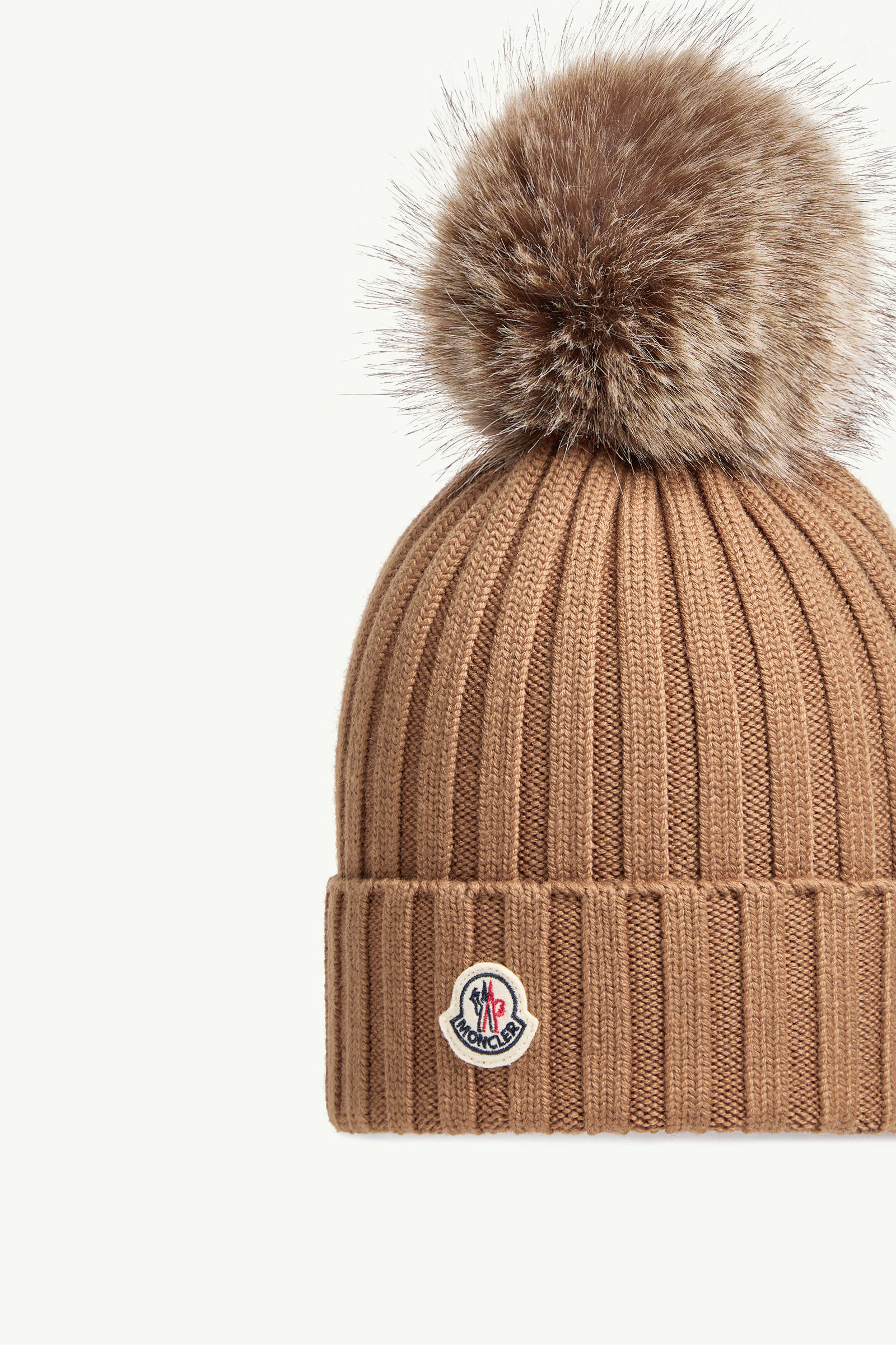 Wool Beanie with Pom Pom Women Beige Moncler 2