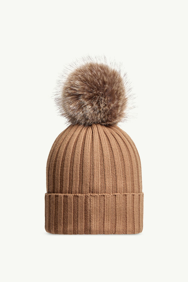 Wool Beanie with Pom Pom Women Beige Moncler 3