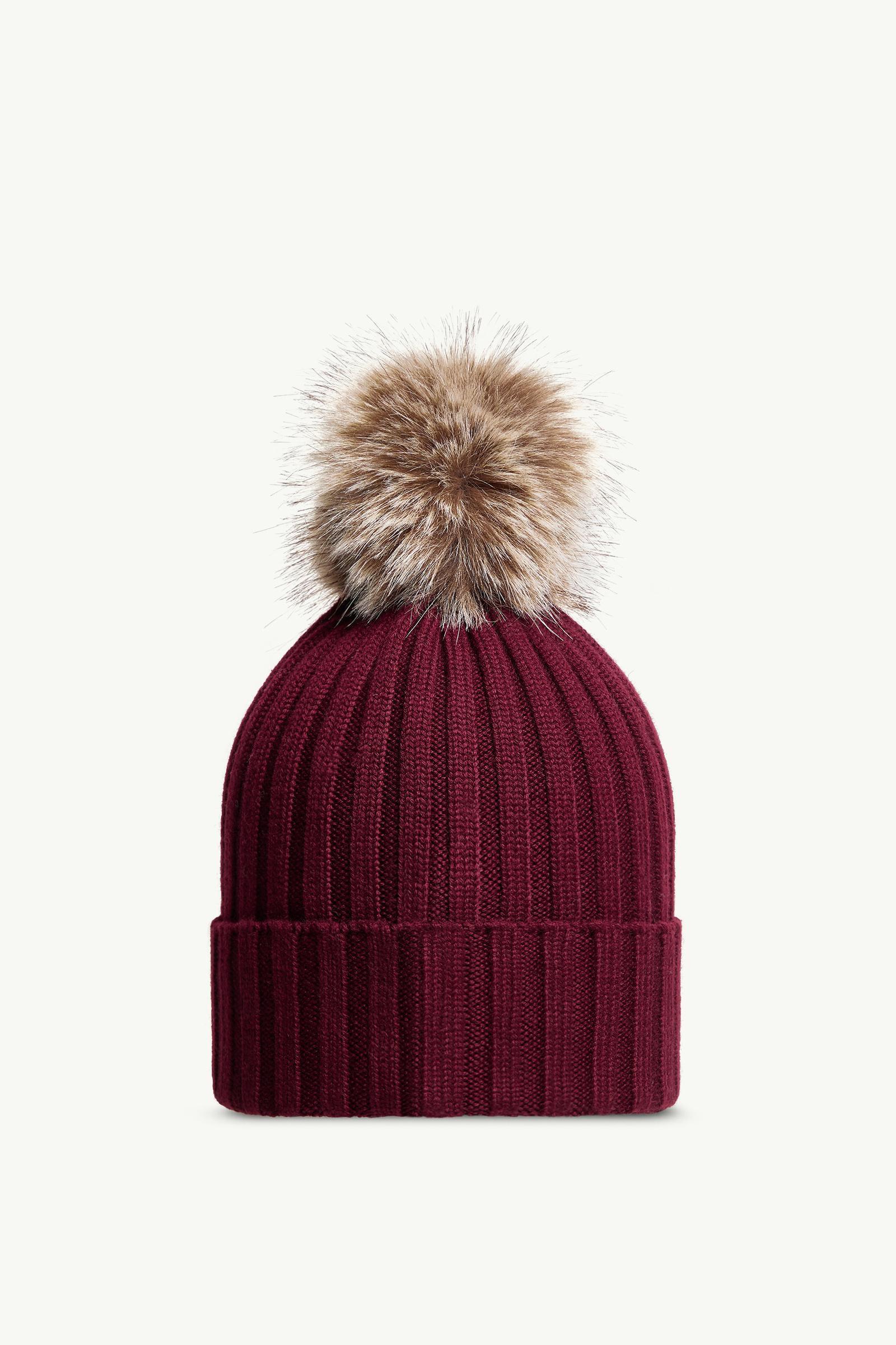 Burgundy Wool Beanie with Pom Pom - Hats & Beanies for Women
