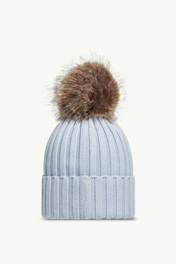 Wool Beanie with Pom Pom Women Light Blue Moncler 3