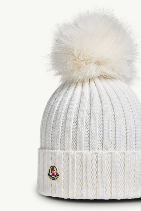 Wool Beanie with Pom Pom Women White Moncler 2