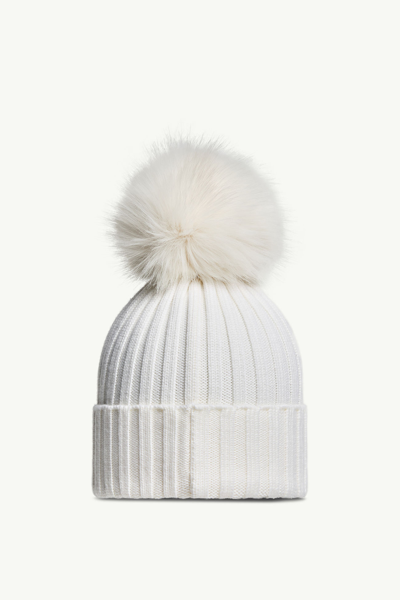 Wool Beanie with Faux Fur Pom Pom Women White Moncler 3