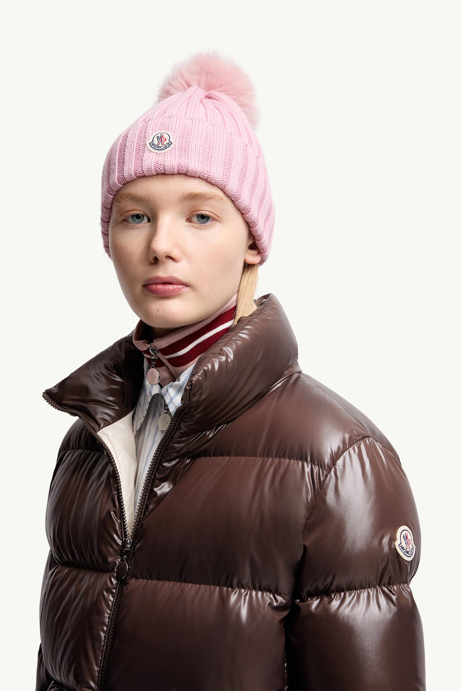 Wool Beanie with Pom Pom Women Pink Moncler 1