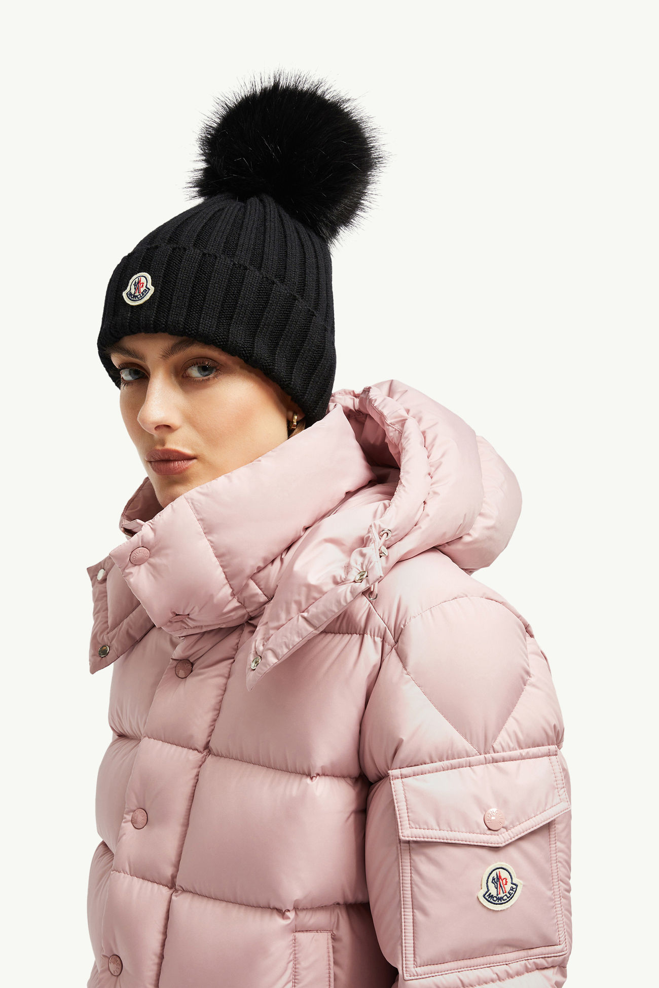 Mütze aus Wolle mit Bommel aus Kunstfell Genderneutral Schwarz Moncler 1