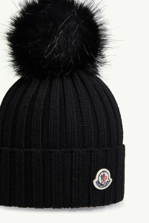 Wool Beanie with Pom Pom Gender Neutral Black Moncler 2