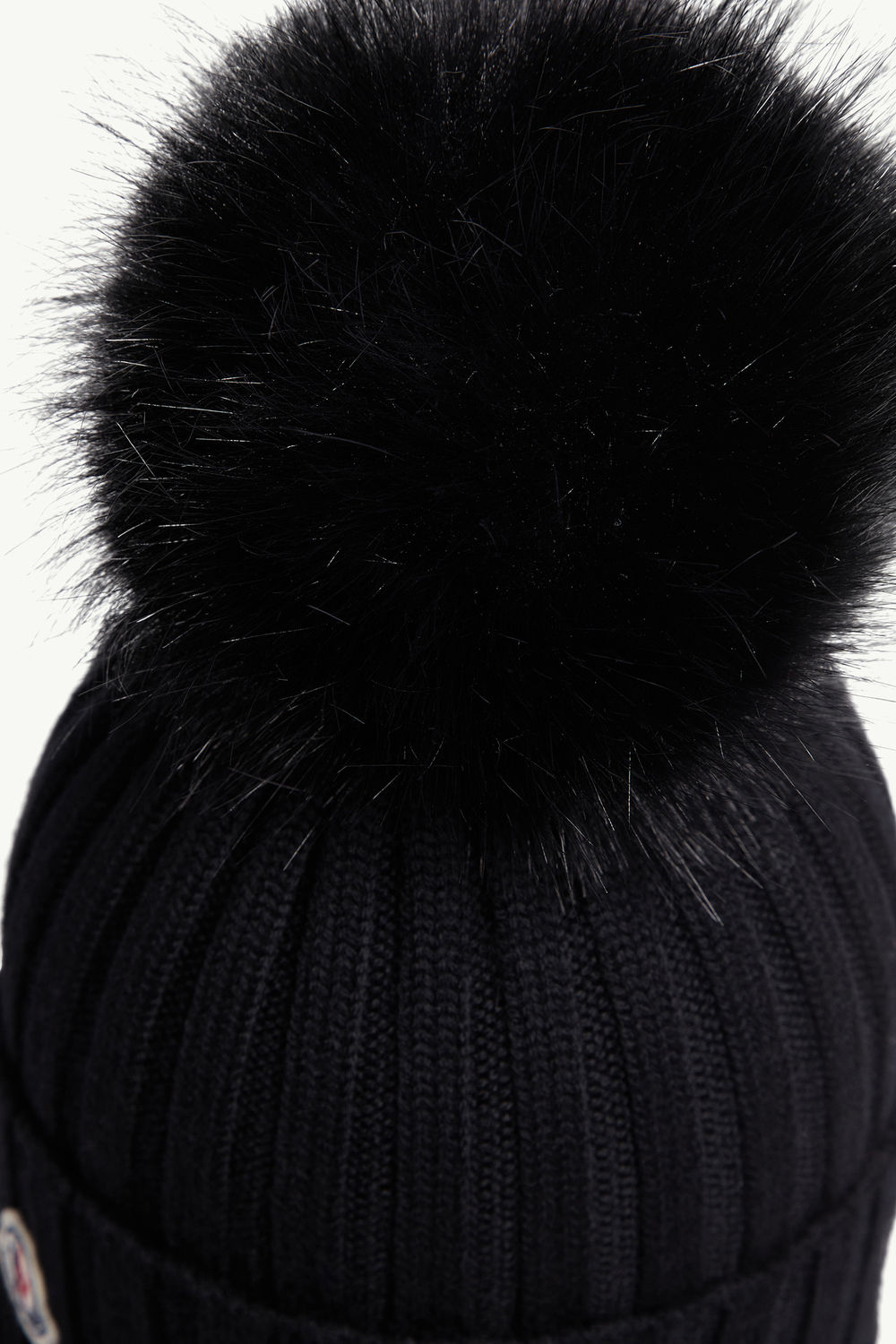 Wool Beanie with Faux Fur Pom Pom Gender Neutral Black Moncler 4