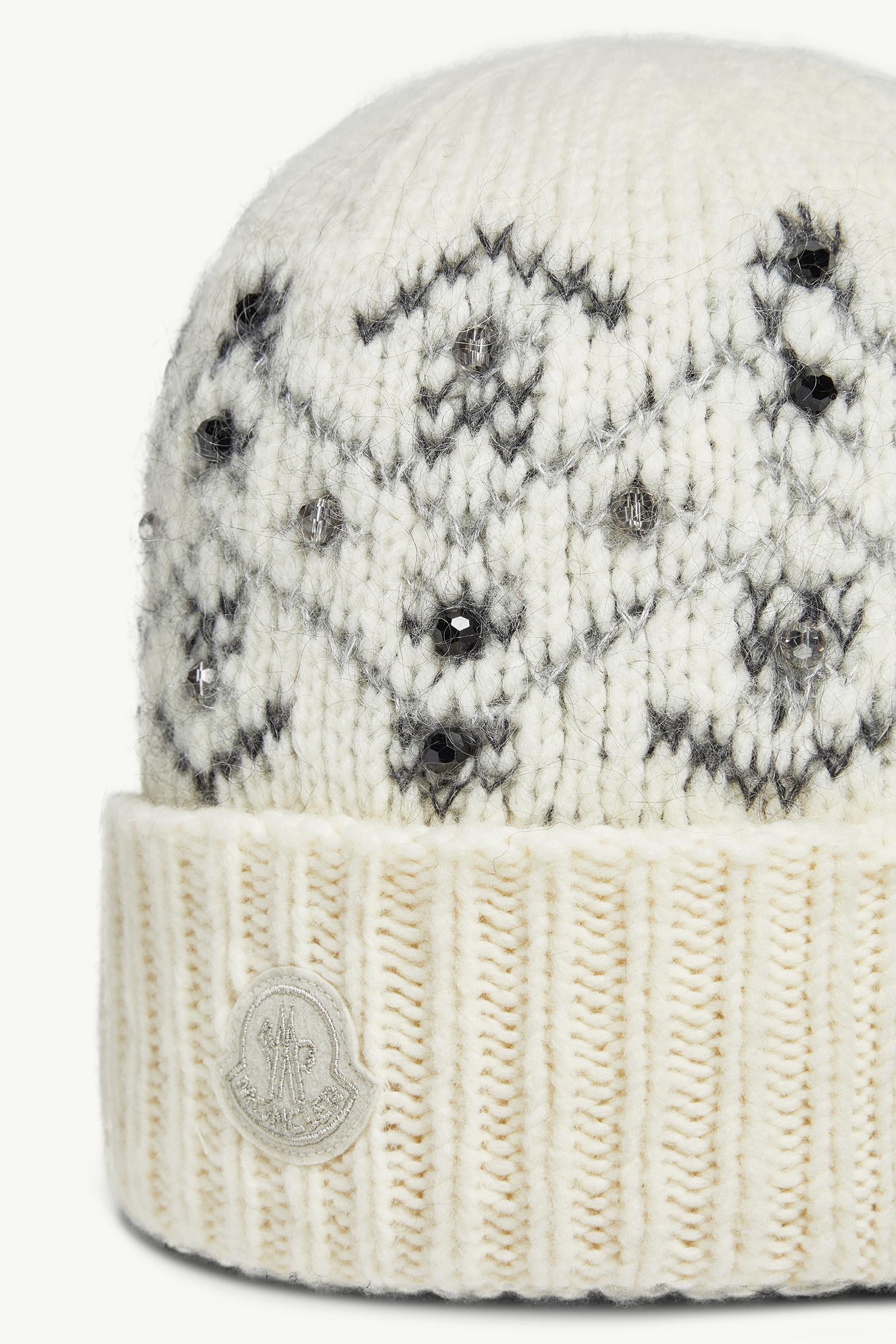 White Ivory Crystal-Embroidered Alpaca Blend Beanie - Hats