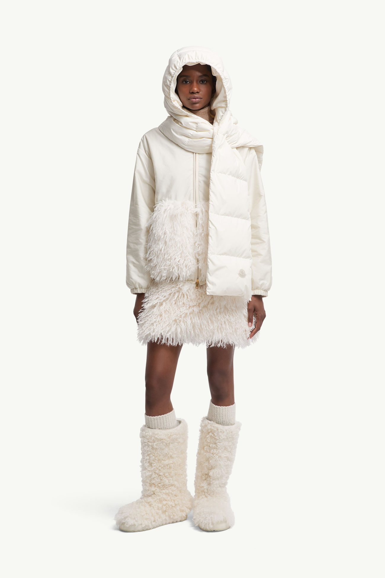 Sciarpa Imbottita con Cappuccio Gender Neutral Bianco Avorio Moncler 1