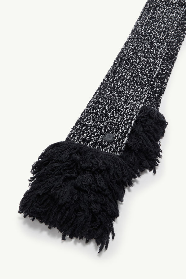 Fringe-Trim Wool Blend Scarf Women Black Moncler 2