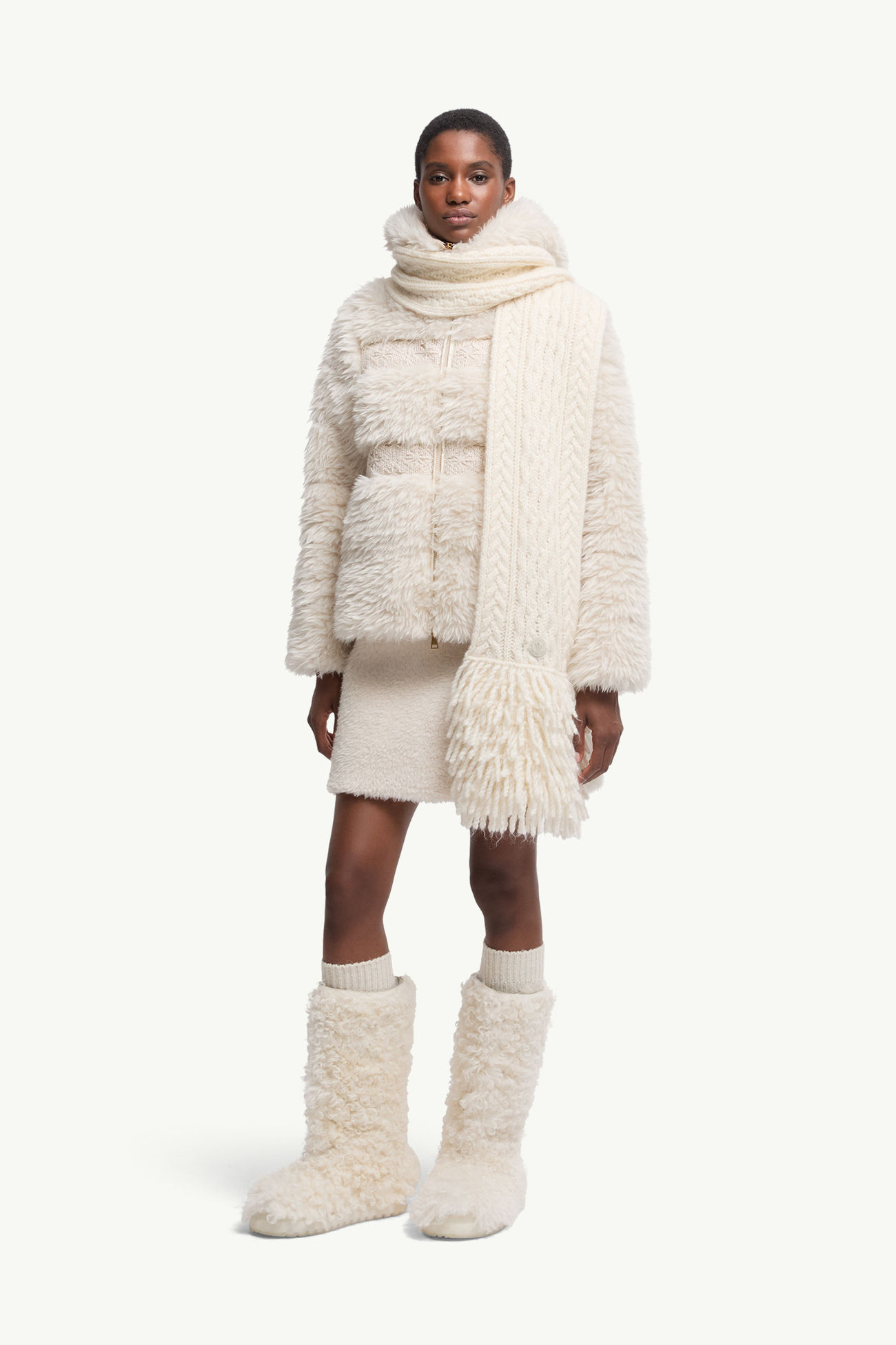 Moncler モンクレール マフラー アイボリー ニット ケーブル編み 