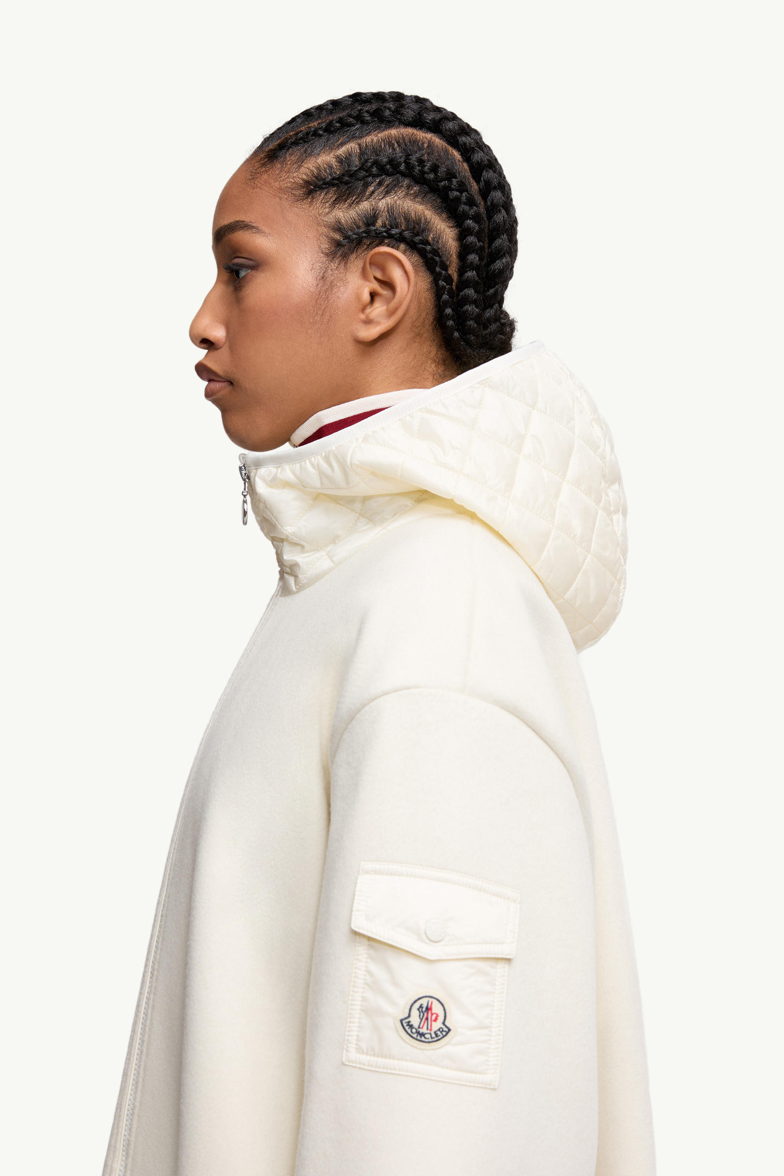 Wool Hooded Zip-Up Cape Women White Ivory Moncler 1