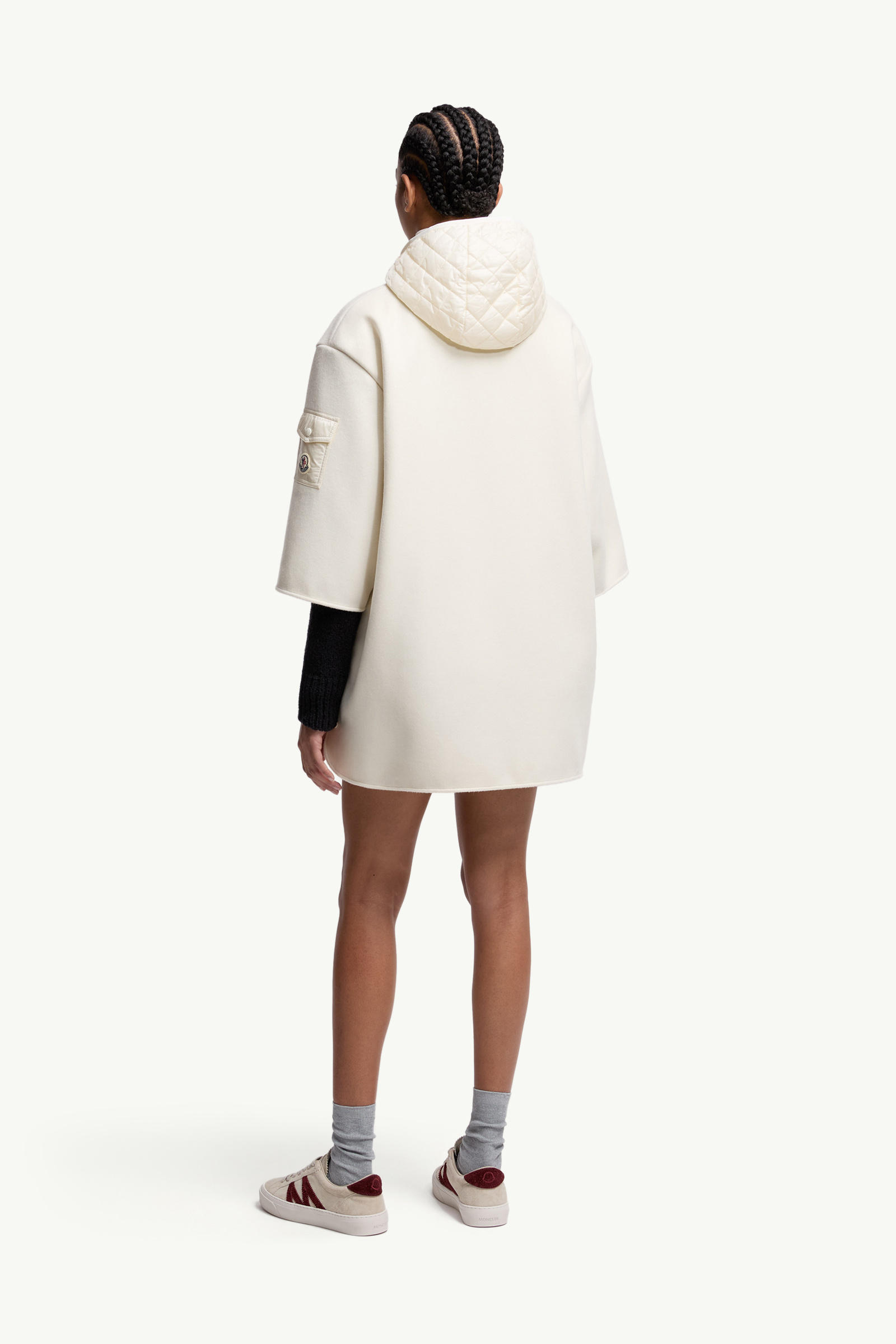 Wool Hooded Zip-Up Cape Women White Ivory Moncler 4