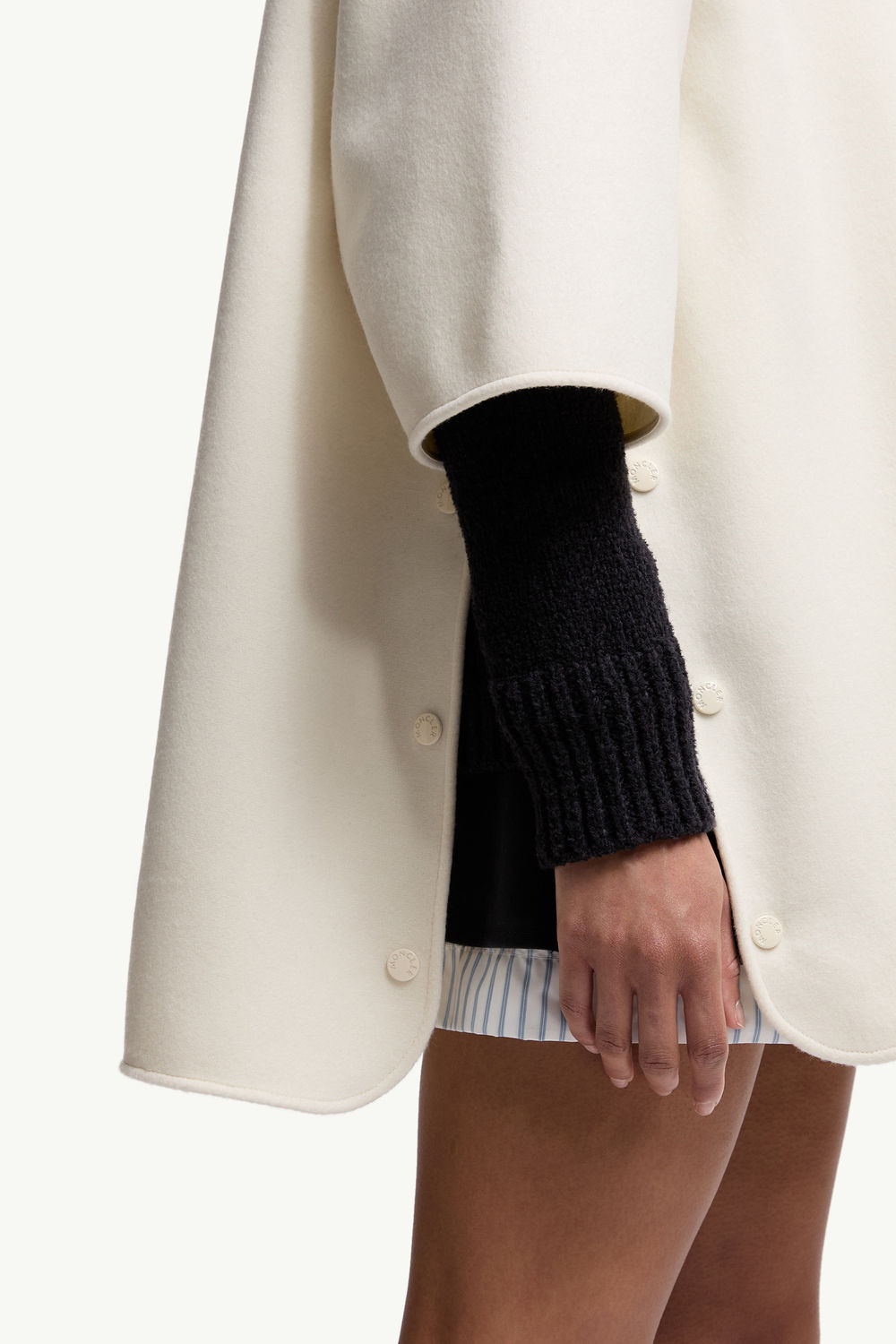 Wool Hooded Zip-Up Cape Women White Ivory Moncler 5