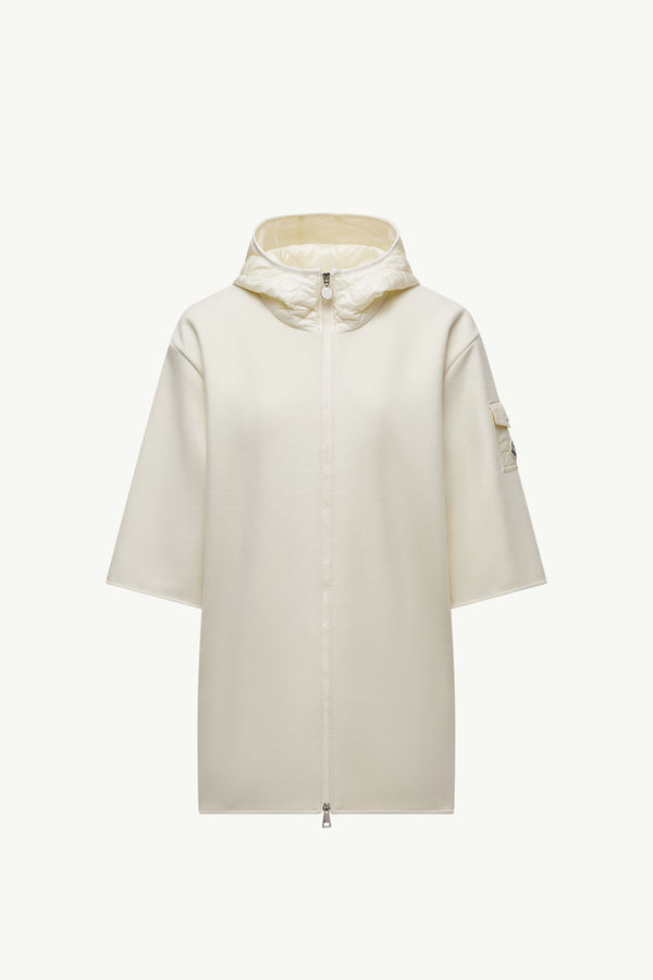 Wool Hooded Zip-Up Cape Women White Ivory Moncler 2