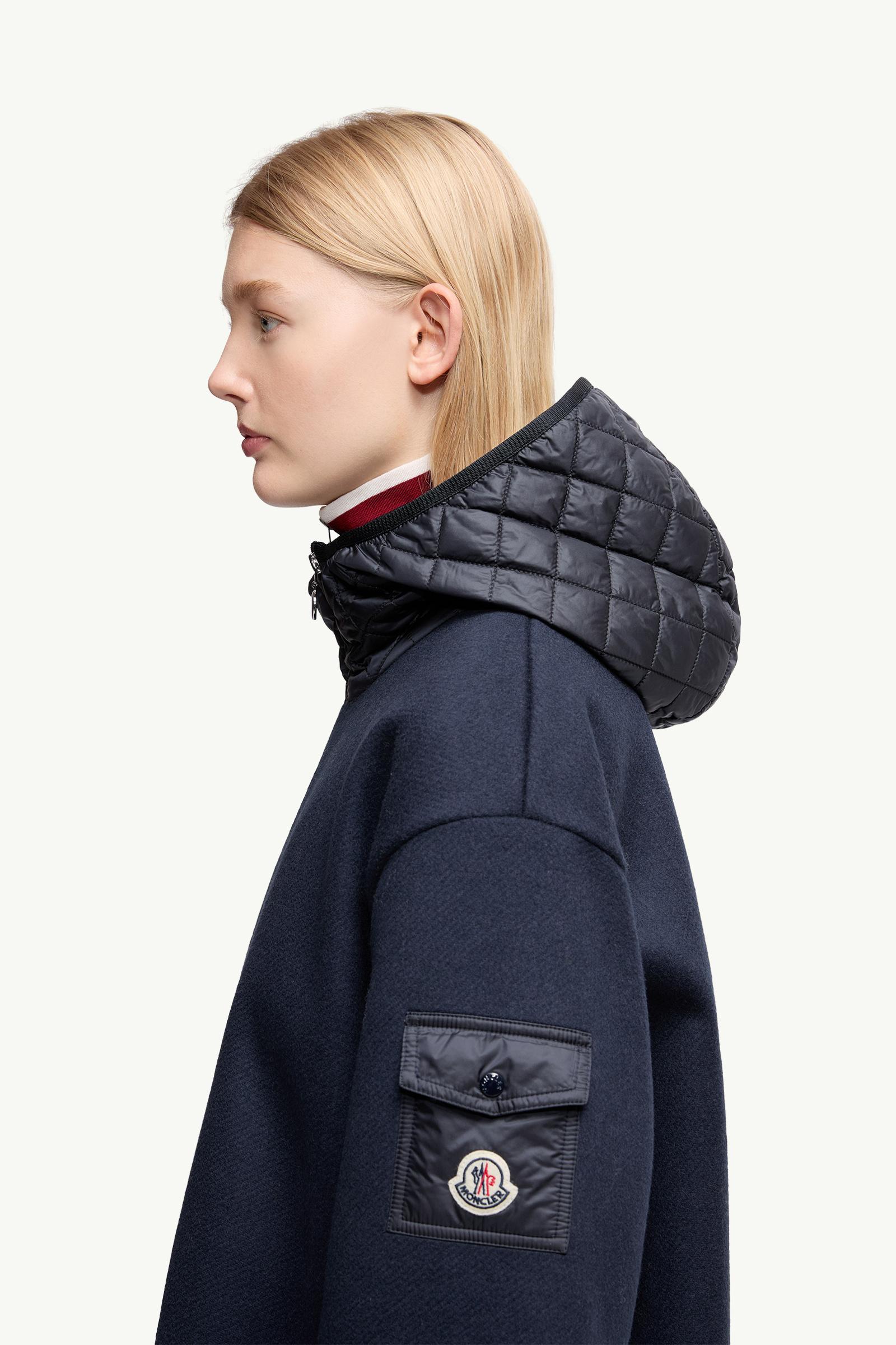 Wool Hooded Zip-Up Cape Women Dark Blue Moncler 1