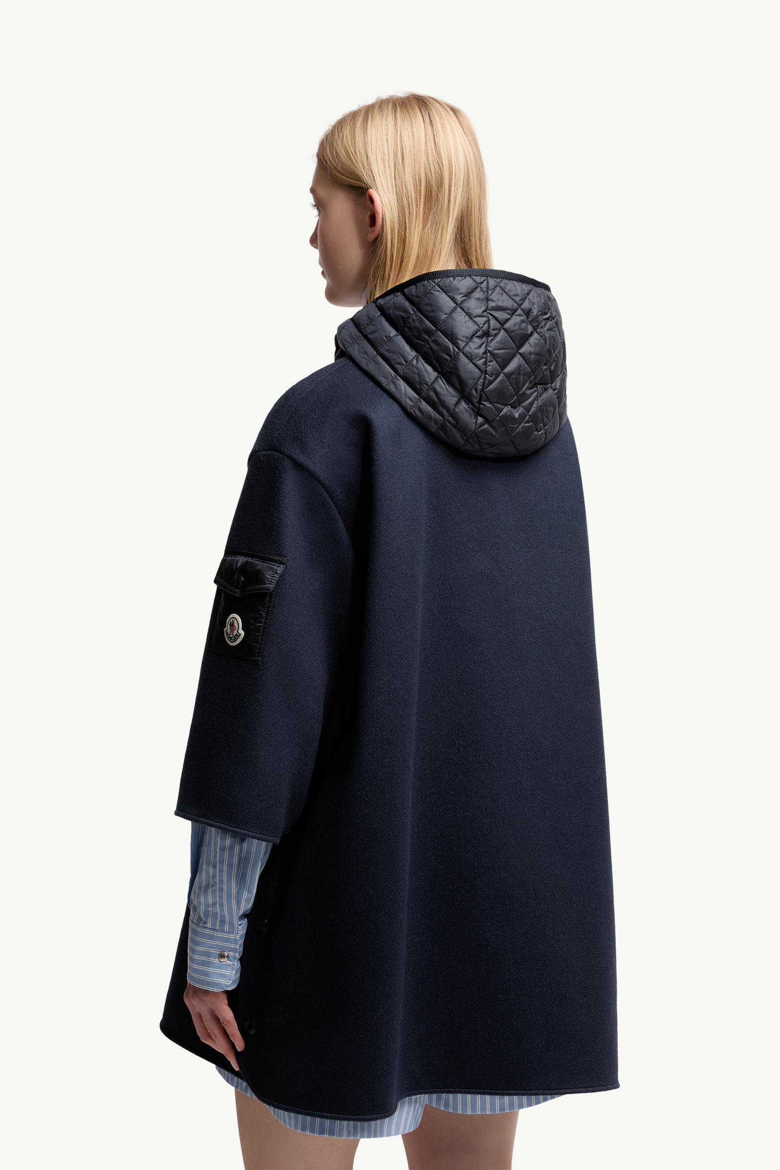 Wool Hooded Zip-Up Cape Women Dark Blue Moncler 4