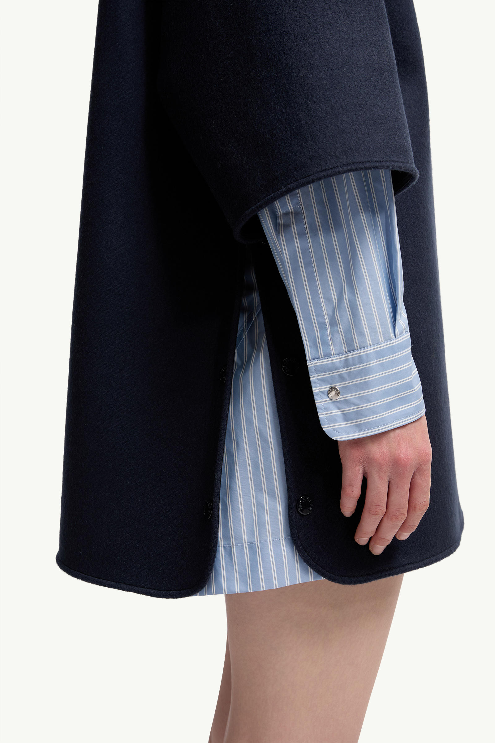 Wool Hooded Zip-Up Cape Women Dark Blue Moncler 5