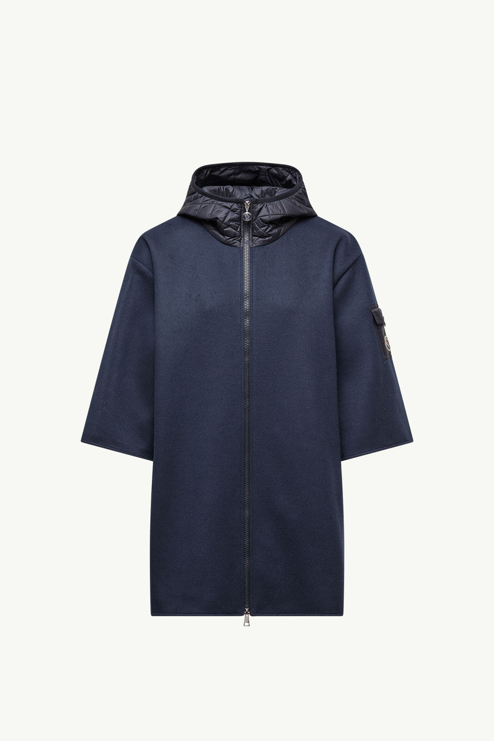 Wool Hooded Zip-Up Cape Women Dark Blue Moncler 2